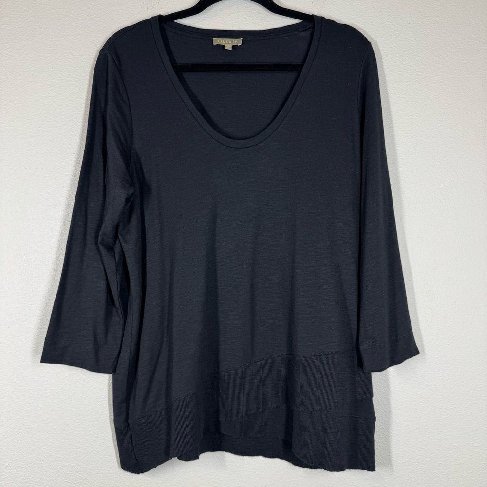 Lilla P Long Sleeve Shirt Black Pima Cotton Criss Over Hem Women’s Large